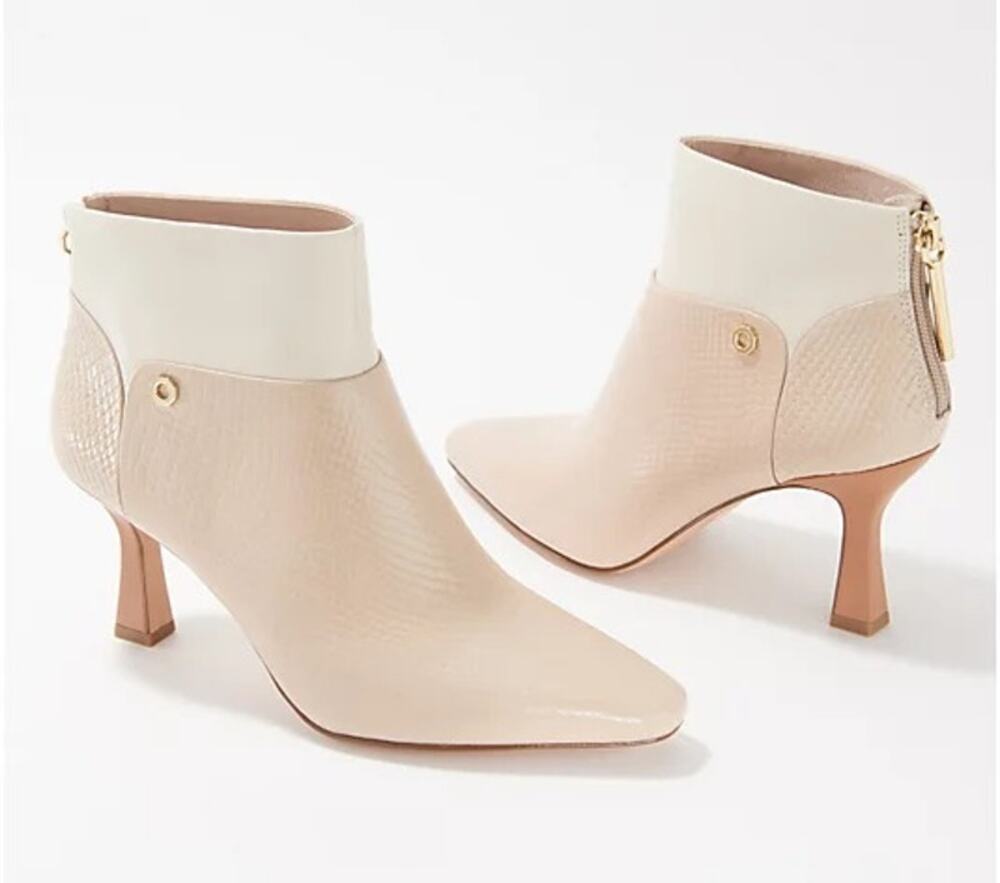 Louise et Cie Lydie Cream Tan Snakeskin Leather Pointed Toe Ankle Booties 8